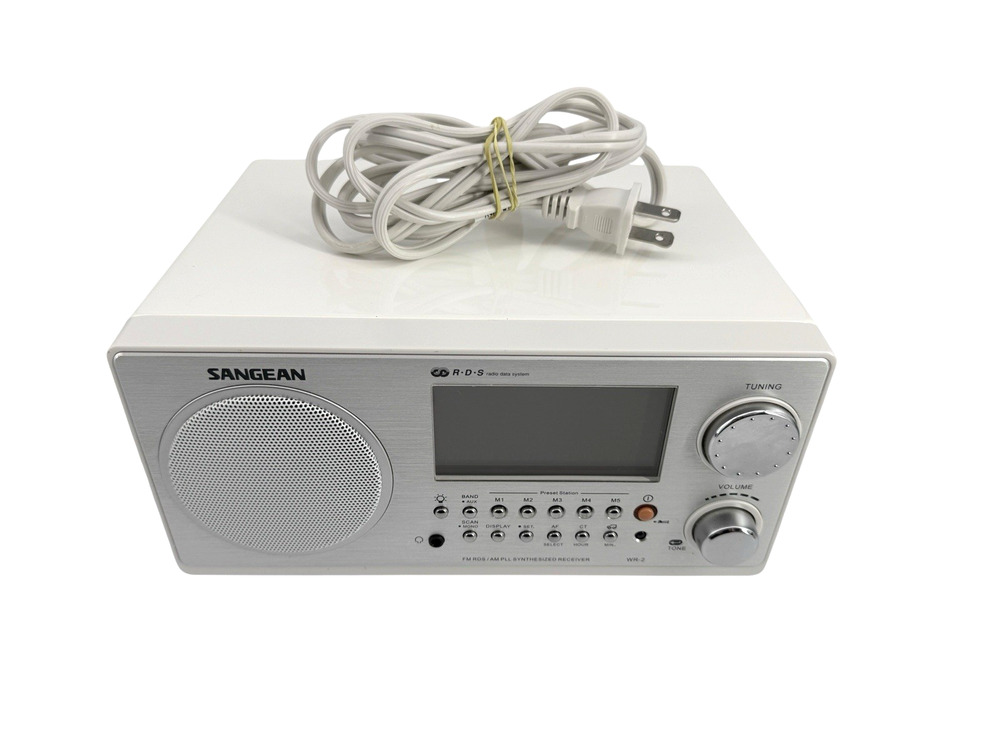 Sangean WR-2 White AM/FM Radio Alarm Clock AUX Input RBDS White Cabinet Tested